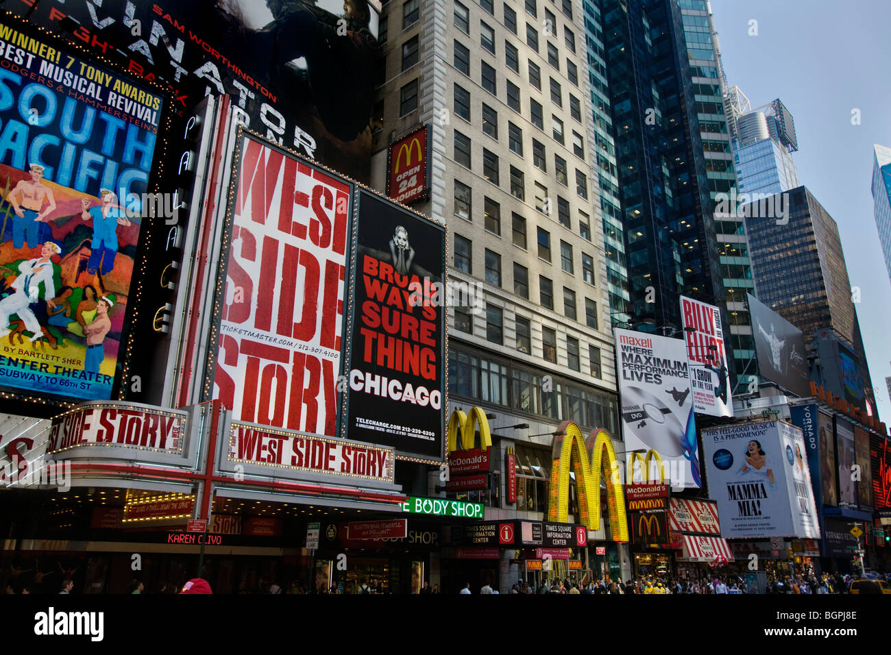 BROADWAY anzeigen für West Side Story, Südpazifik und Chicago - NEW YORK, NEW YORK Stockfoto