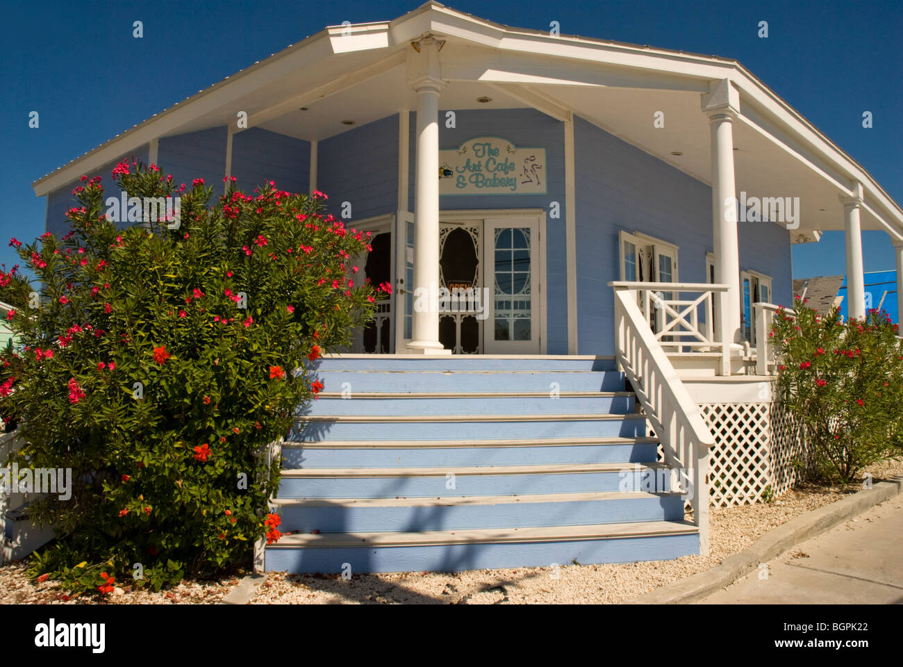 Kunst-Cafe und Bäckerei, Guana Cay, Abaco, Bahamas Stockfoto