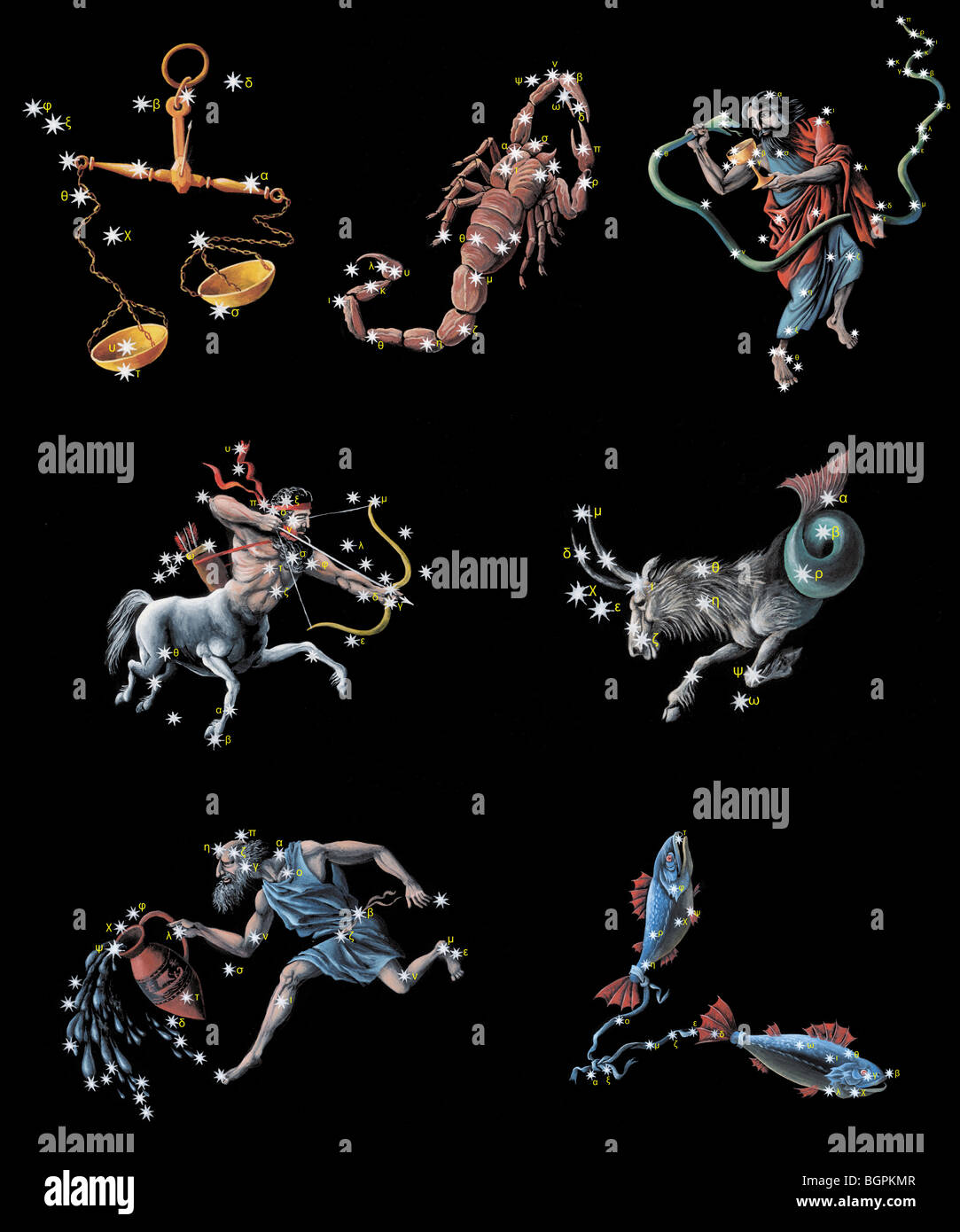Zeichen im Tierkreis constellations 2 Stockfoto