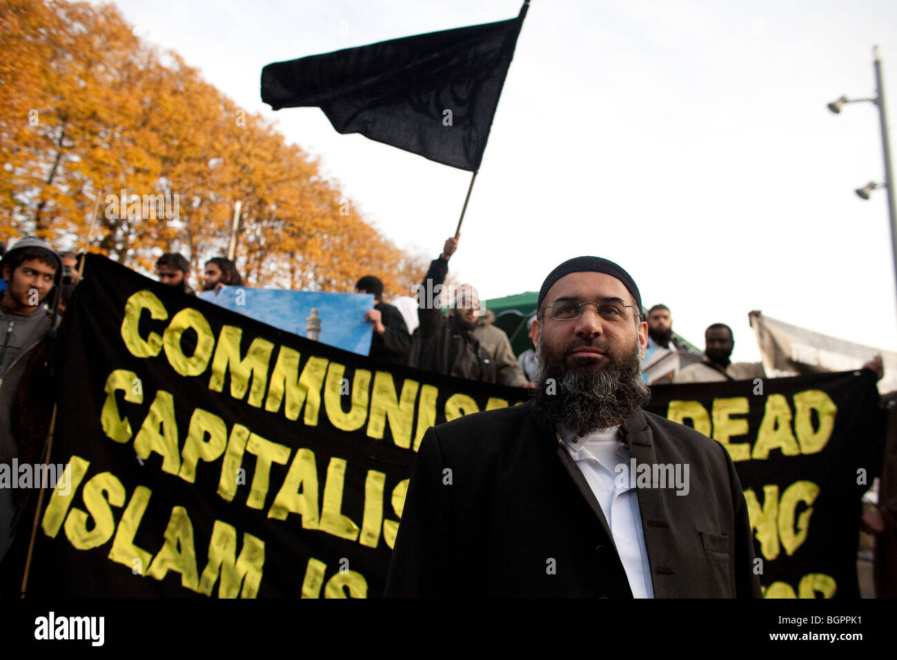 Anjem Choudary ist 31. Oktober 2009, Islam4UK, die Gruppe die neueste Inkarnation des eine hardline islamistische Organisation al-Muhajirou Stockfoto