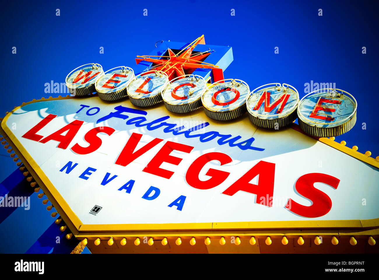 Das berühmte "Welcome to Fabulous Las Vegas" Schild ist ein vertrauter und allgegenwärtige Wahrzeichen in Las Vegas, Nevada. Stockfoto