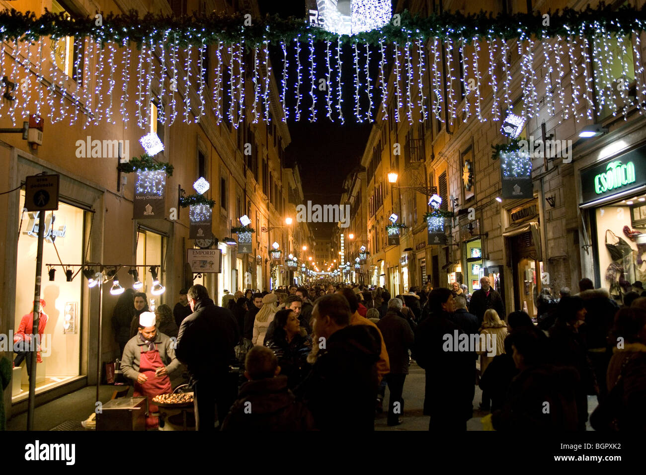Via Frattina an Weihnachten Zeit Rom Italien Stockfoto