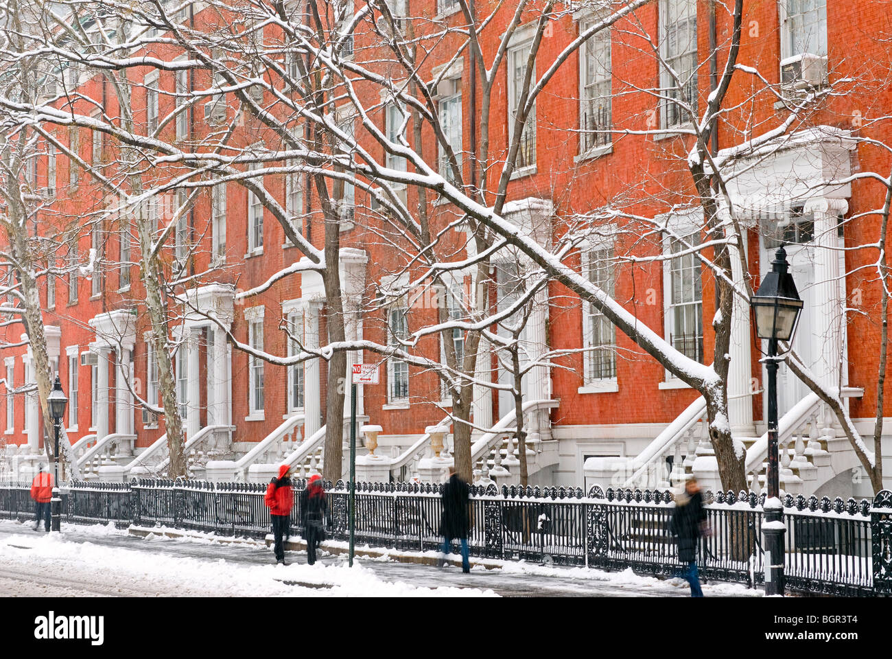 Winter Schneesturm New Yorker Greenwich Village Nachbarschaft Stockfoto