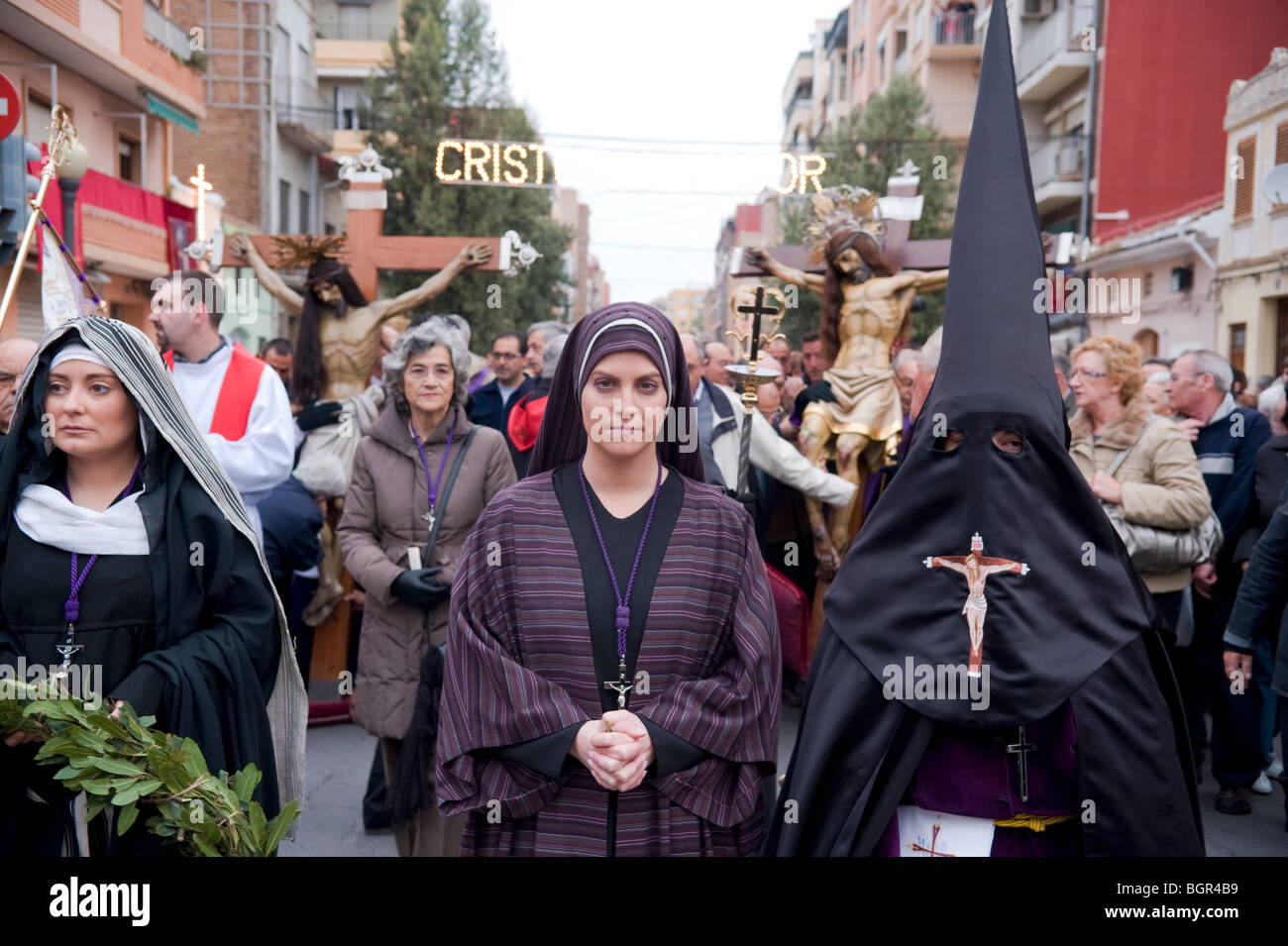 Heiligen Osterprozession in El Cabanyal, Valencia, Spanien. Stockfoto