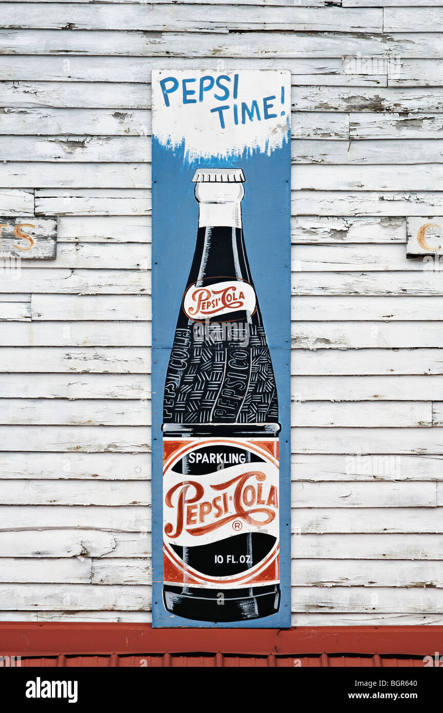 Alten Pepsi Cola Schild am Tal der drei Gabeln, Antik und Geschenkeladen in Pall Mall, Tennessee Stockfoto