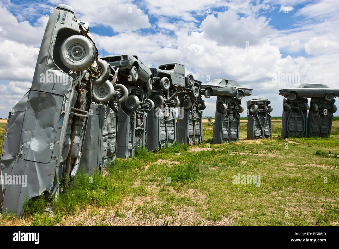 Alte Auto-Skulptur am Carhenge, Allianz, Nebraska. Stockfoto