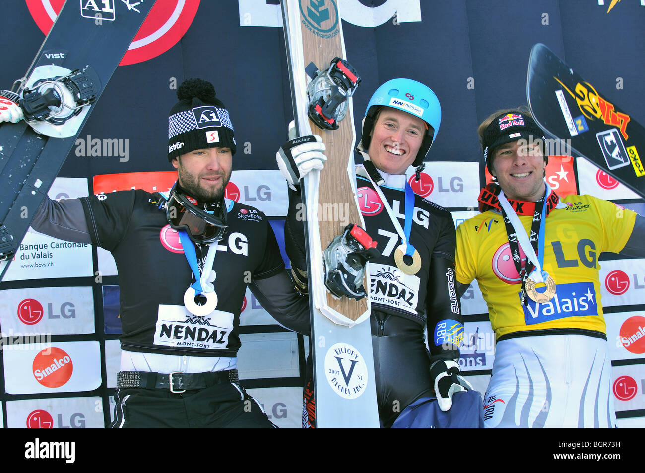 Snowboard Herren Welt Cup Riese parallel podium Stockfoto