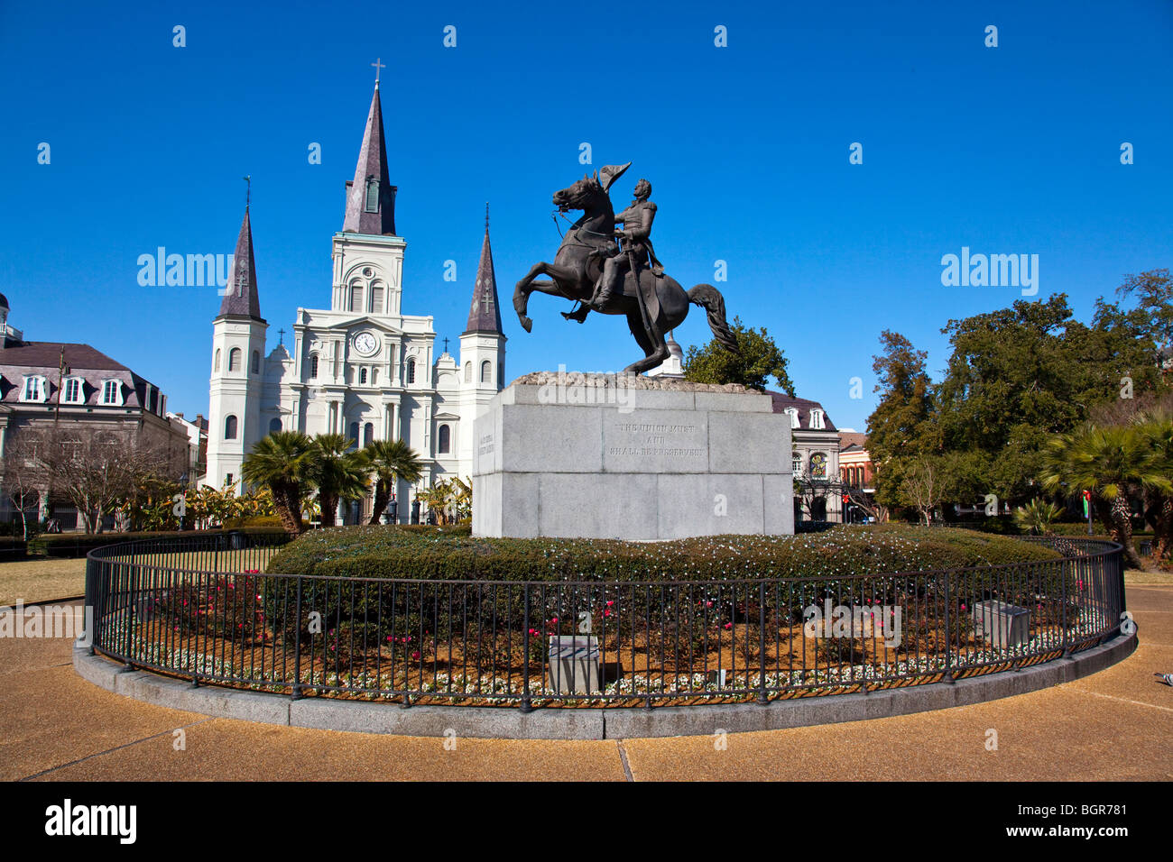 Statue von Andrew Jackson vor St. Louis Kathedrale im französischen Viertel von New Orleans LA Stockfoto