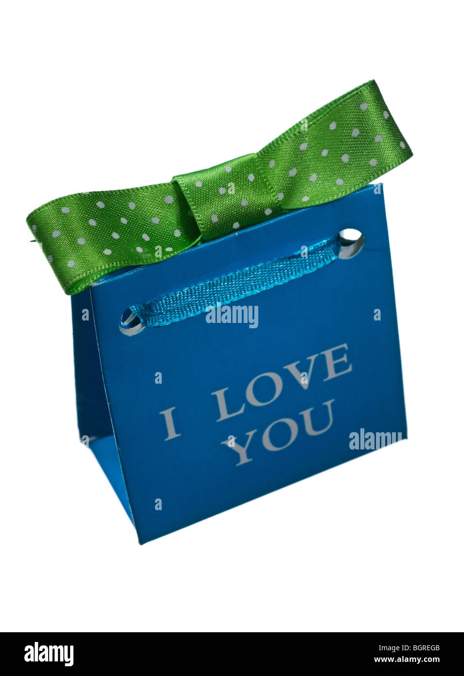 Ein romantisches Geschenk Tasche vor einem weißen Hintergrund. Stockfoto