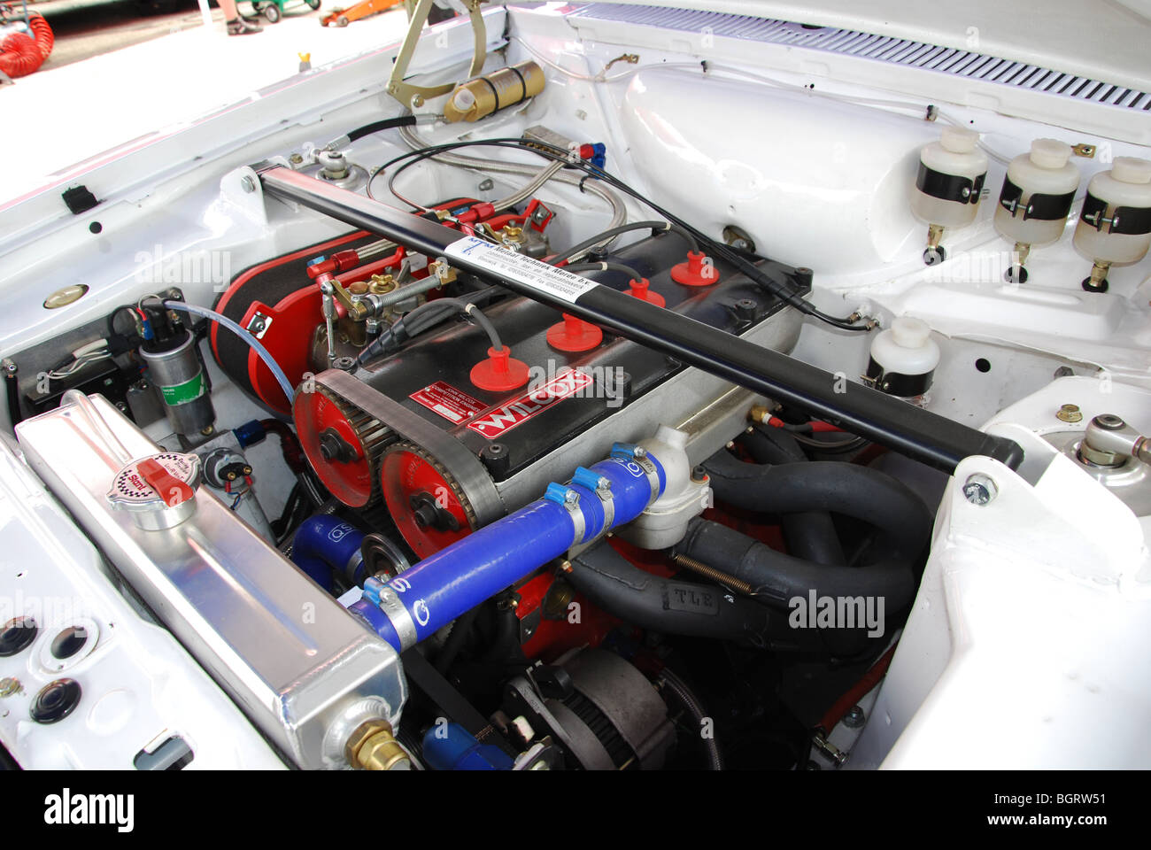 Cosworth BDA Twin Cam Motor Ford Escort RS2000 Mk II 2009 Paradigit-ELE-Rallye, Niederlande Stockfoto