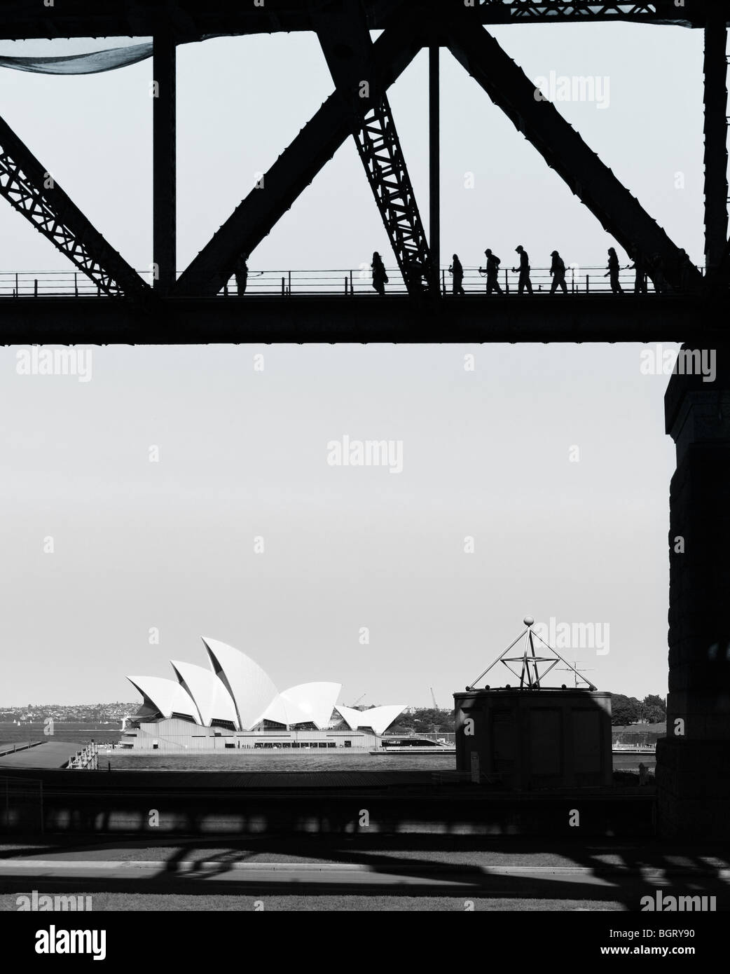 Harbour Bridge zu Fuß und Sydney Opera House Stockfoto