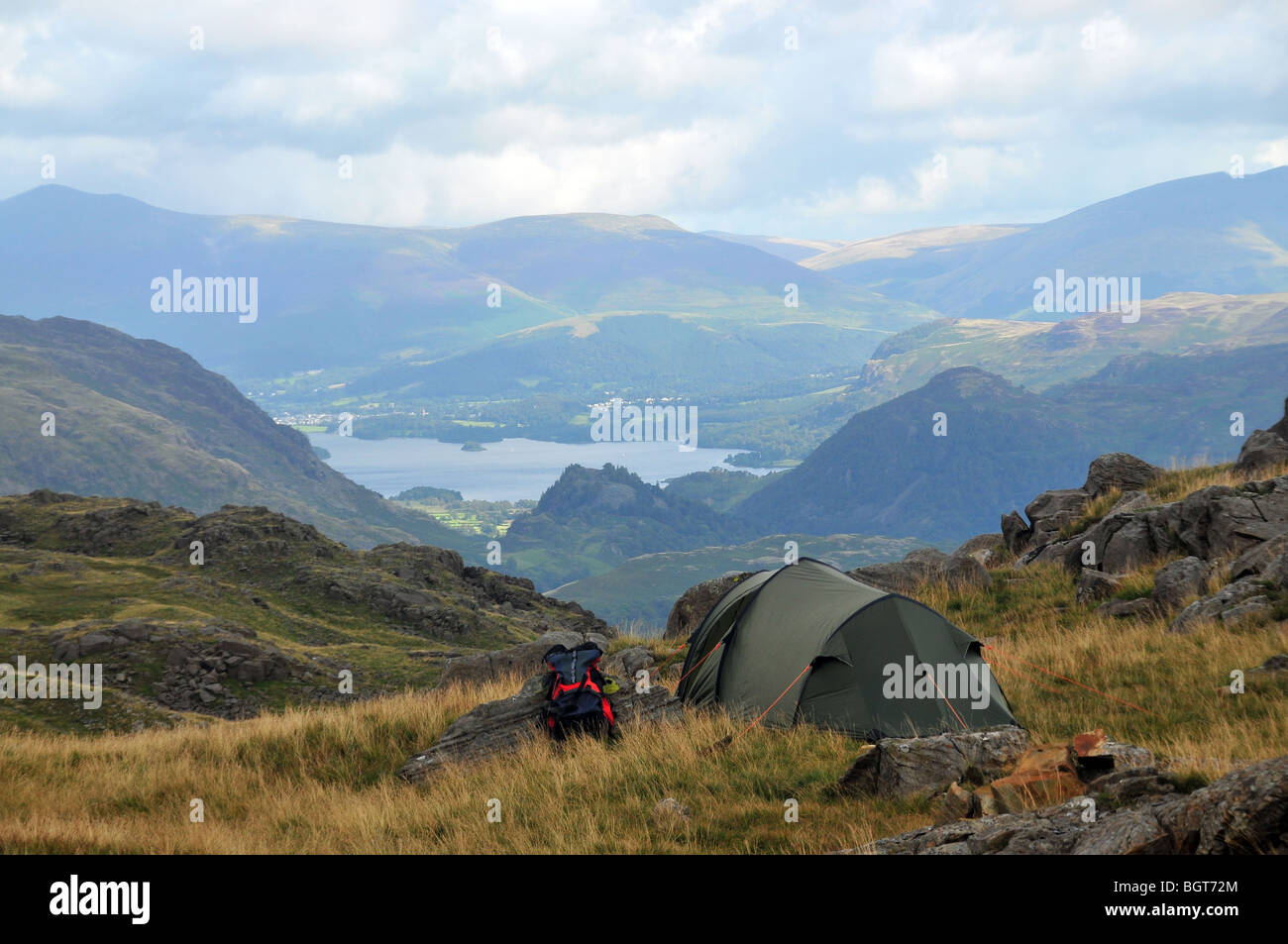 Wild camping über Derwent Water, Lake District Stockfoto