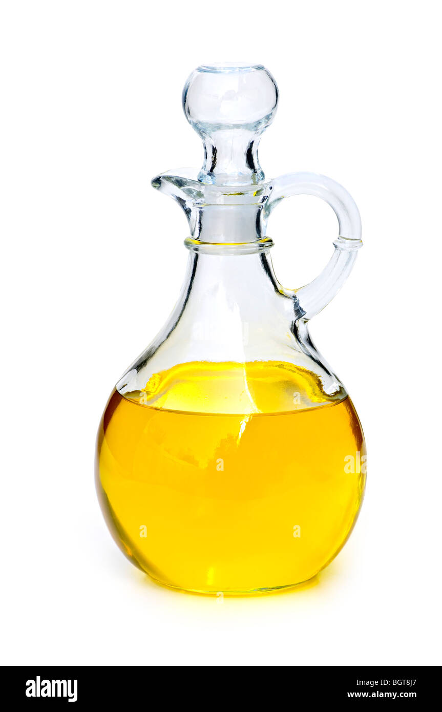 Sonnenblumen-Öl Flasche isoliert auf weißem Hintergrund Stockfoto