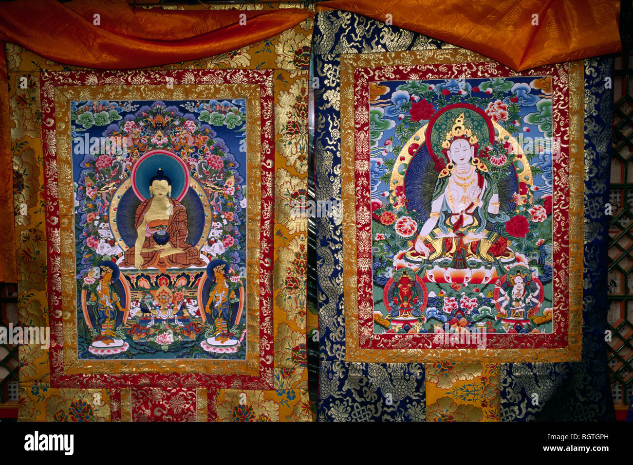 China, Tibet, Qinghai Provinz, Tongren (Repkong), Wutun Si Kloster, tibetische thangka Stockfoto