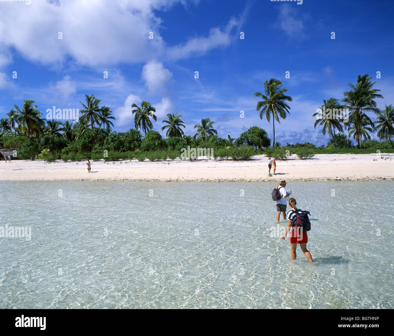 Tropischer Strand, Aitutaki Atoll, Cook-Inseln, Süd-Pazifik Stockfoto