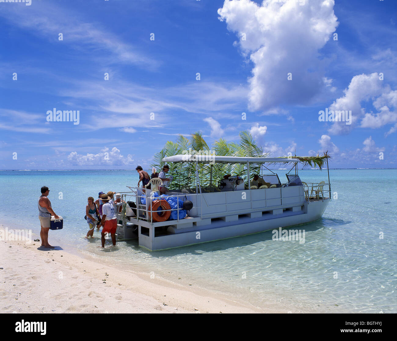 Ausflugsschiff, Aitutaki Atoll, Cook-Inseln, Süd-Pazifik Insel Stockfoto