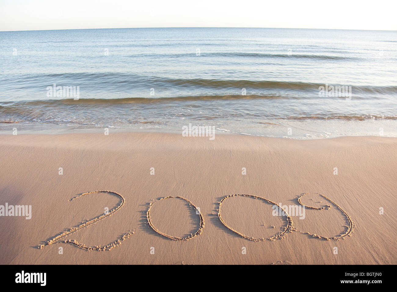 Text geschrieben am Strand Stockfoto