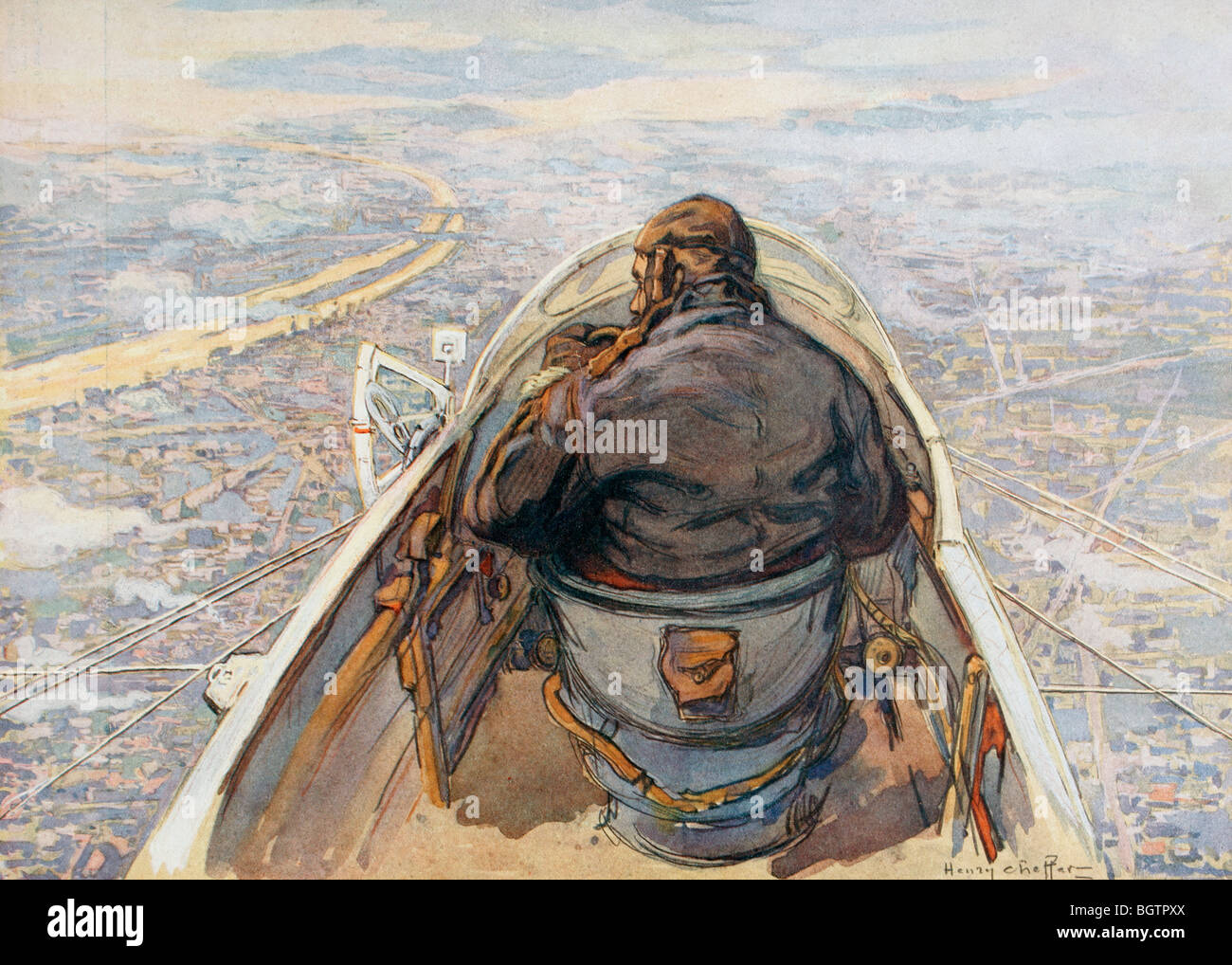 Vogelperspektive von Paris von einem Aufklärungsflugzeug während des ersten Weltkrieges. Stockfoto