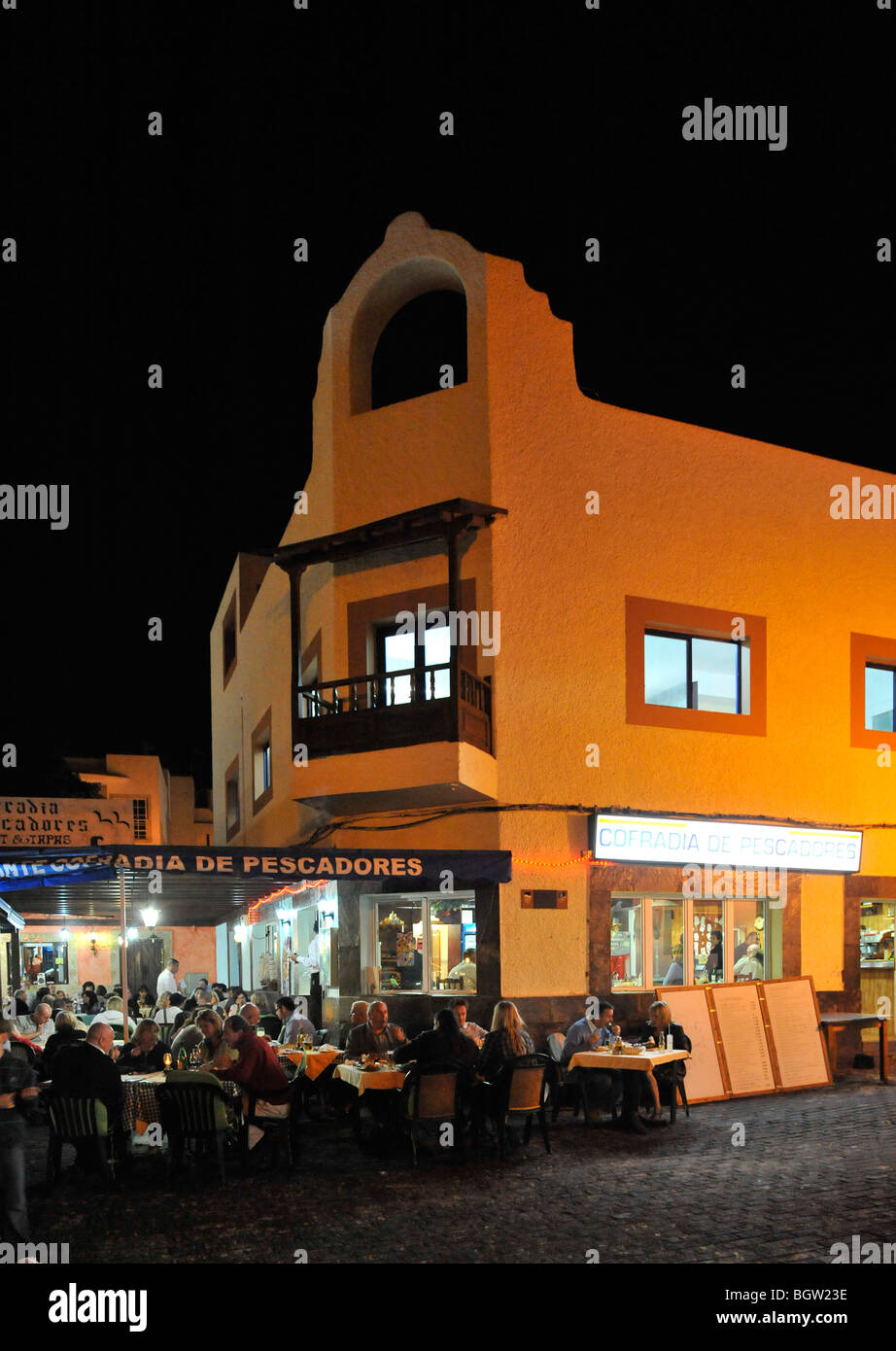 Nachtaufnahme, Straße Landschaft, Corralejo, Fuerteventura, Kanarische Inseln, Spanien, Europa Stockfoto