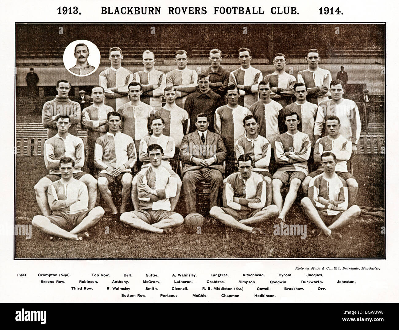 Blackburn Rovers 1913 Mannschaftsfoto von Lancashire Football Club, der Saison waren sie Champions League Stockfoto