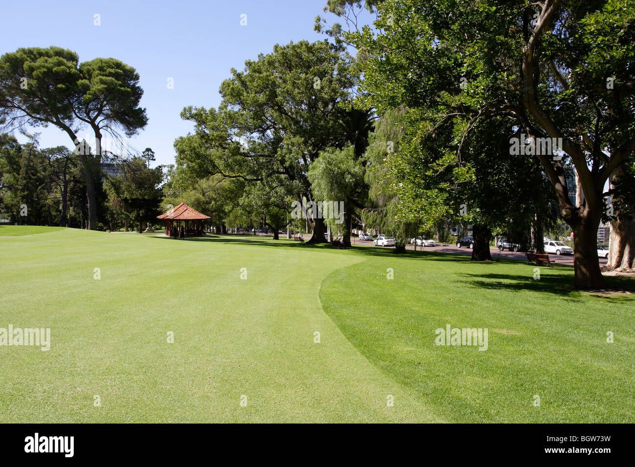 Sehr gepflegte Gartenterrasse im Kings Park in Perth, Western Australia. Stockfoto