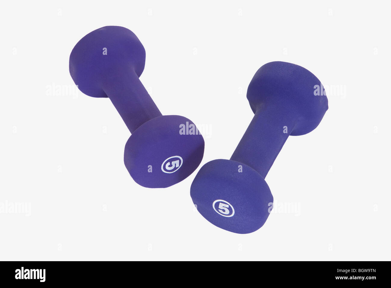 Hanteln in einem Studio auf weißem Hintergrund fotografiert Stockfoto