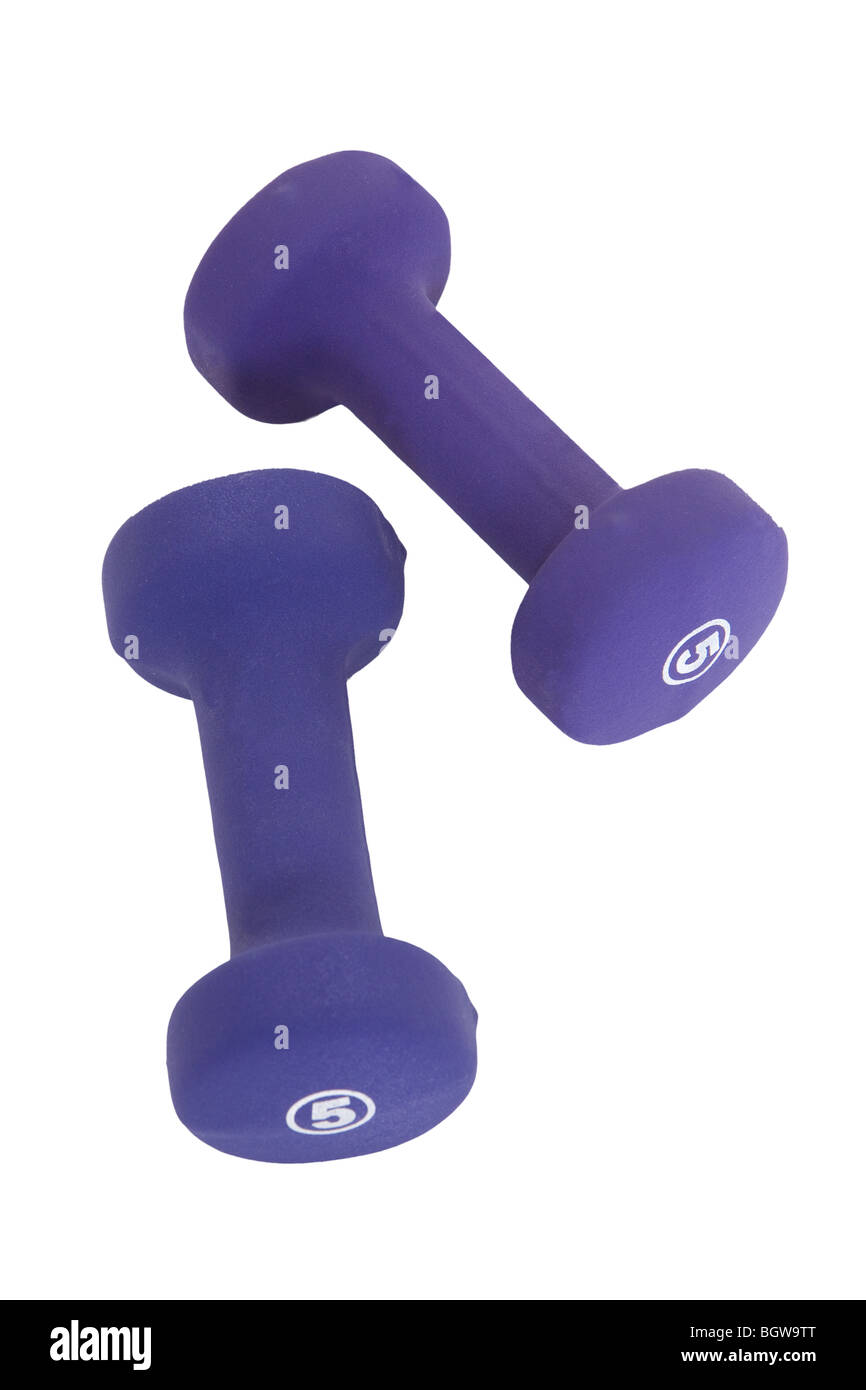 Hanteln in einem Studio auf weißem Hintergrund fotografiert Stockfoto