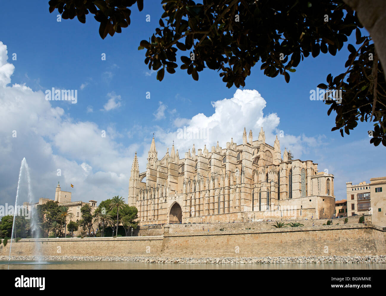 Kathedrale La Seu in Palma De Mallorca, Spanien gesehen vom Parc De La Mar. Stockfoto