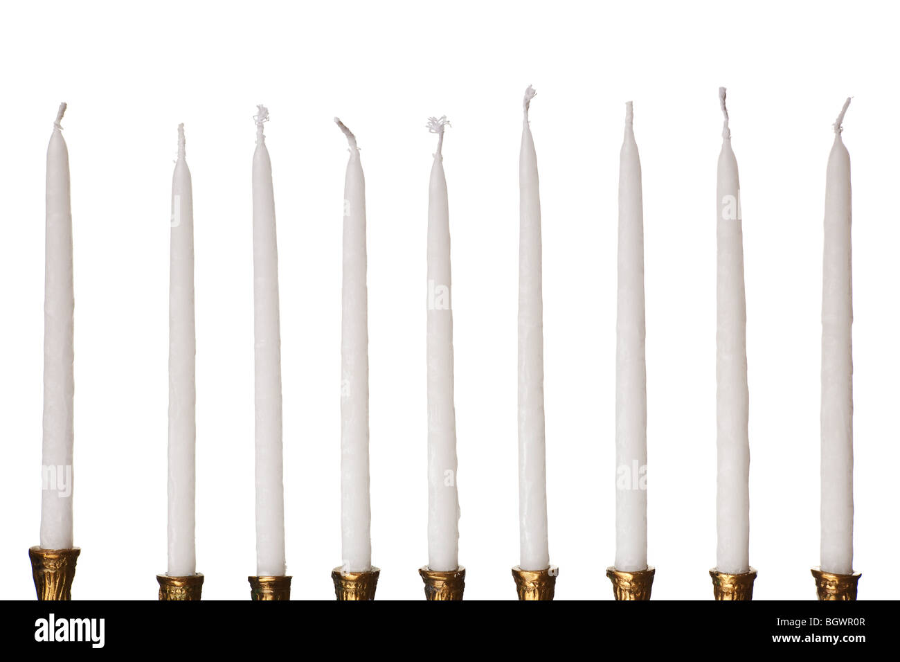 Hanukkah Menorah Kerzen auf einem weißen Hintergrund isoliert Stockfoto