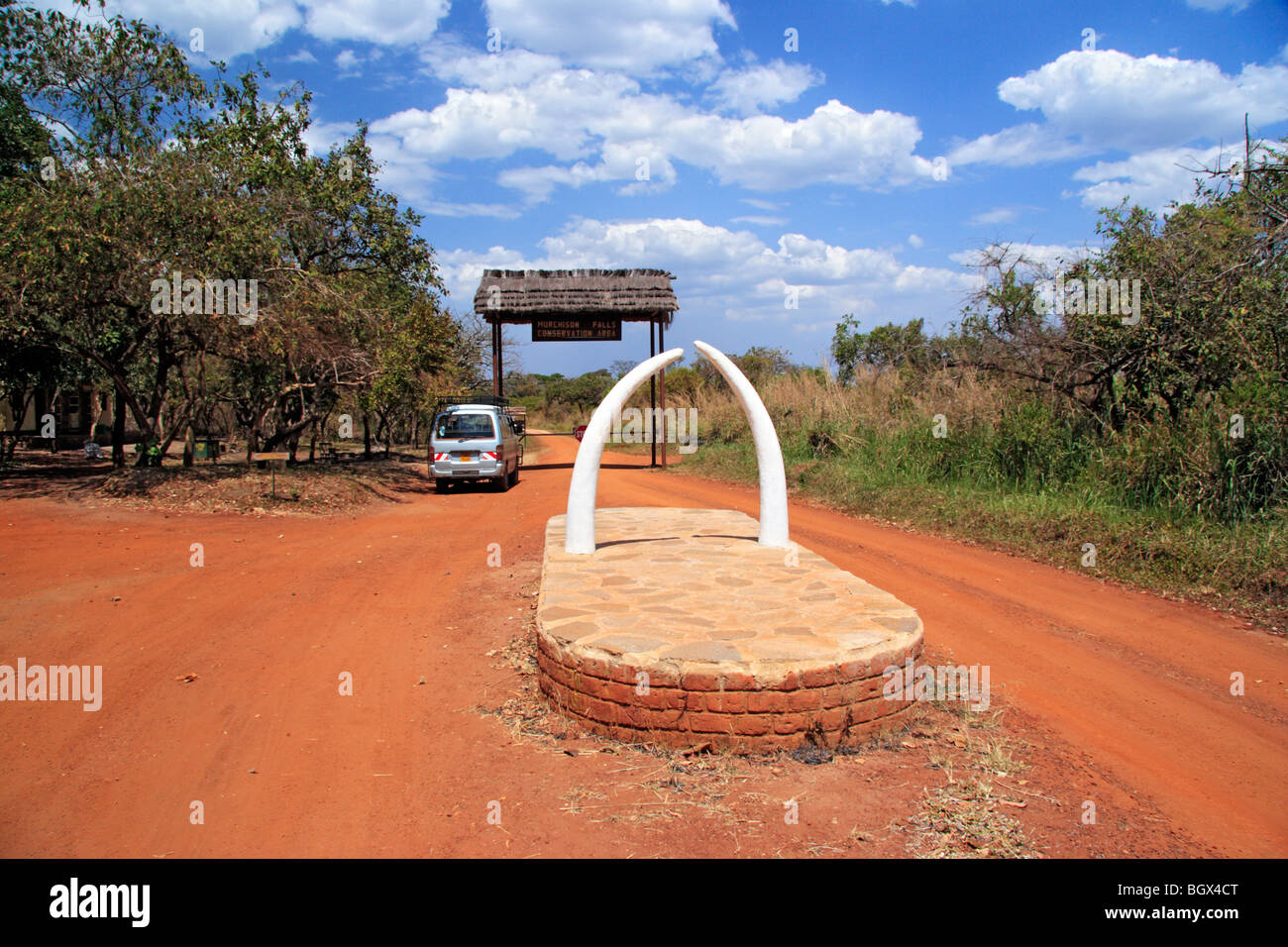 Eingang zum Murchison Falls Conservation Area, Uganda, Afrika Stockfoto