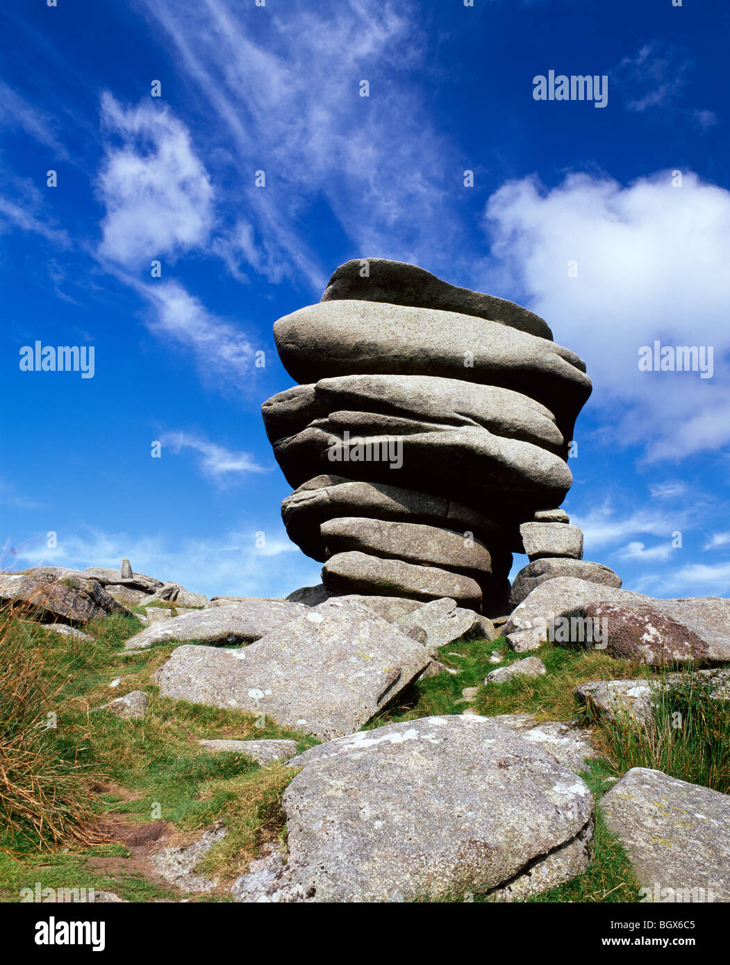 Die Cheesewring auf Stowes Hill auf Bodmin Moor in der Nähe von Schergen, Cornwall Stockfoto