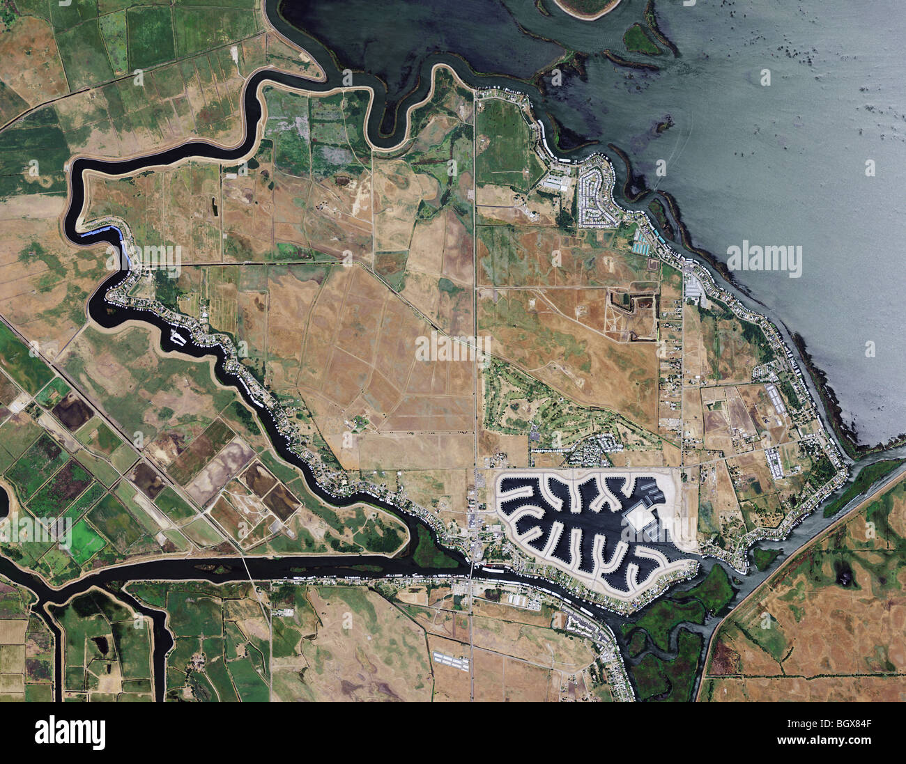 Luftbildkarte Draufsicht Bethel Insel Contra Costa county Kalifornien delta Stockfoto