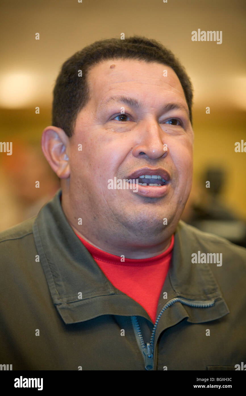 Präsident von Venezuela Hugo Rafael Chávez Frias, anlässlich einer Pressekonferenz während der Besuch in Japan, 2009 Stockfoto