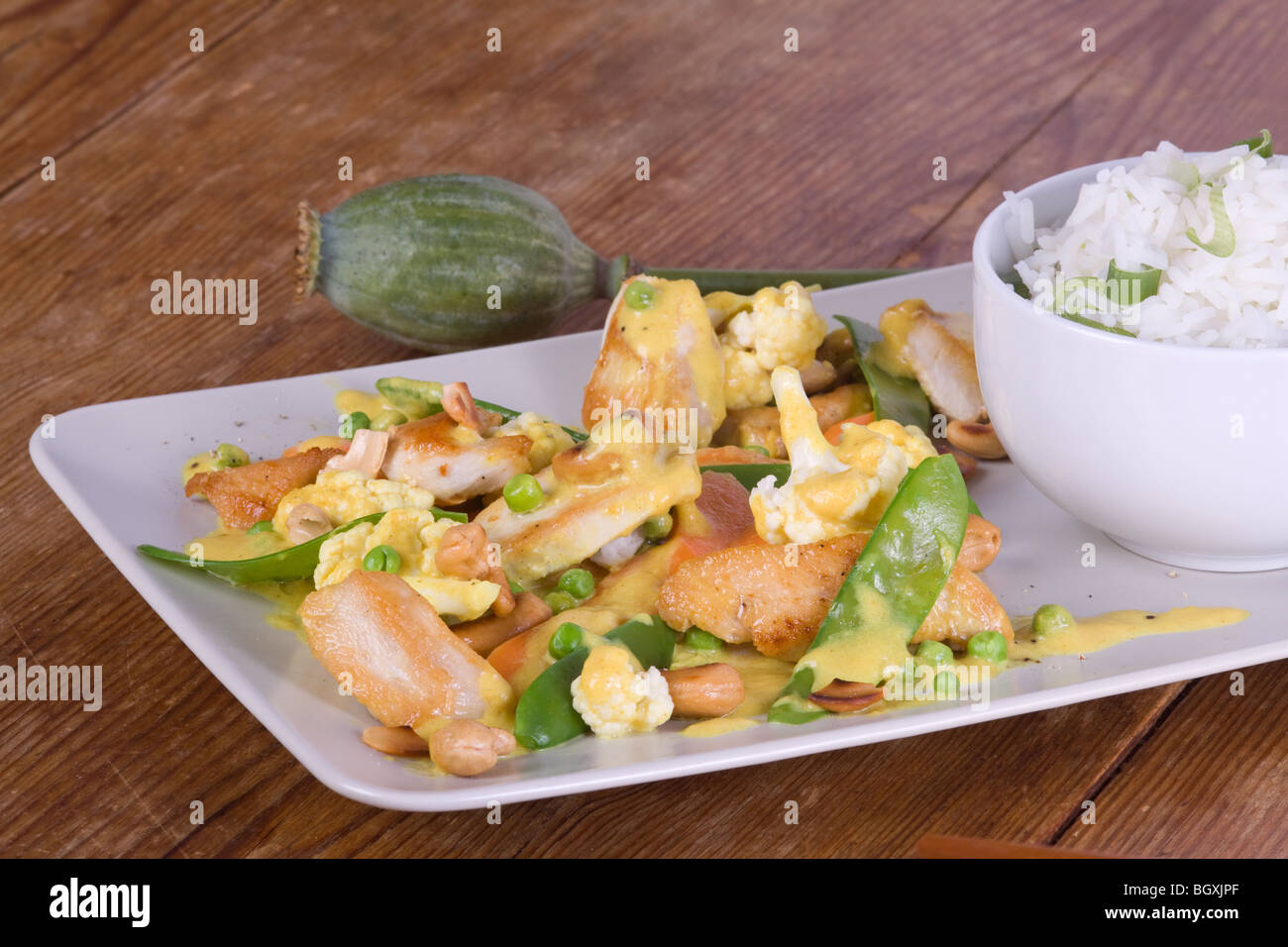 Huhn und Mohn Stockfoto