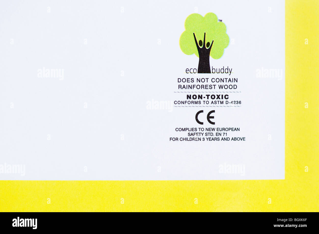 Eco Buddy, 'verfügt nicht Regenwald Holz", eco-Papier Kennzeichnung Markierung enthalten. Papier, das aus nachhaltiger Bäume. Indien Stockfoto