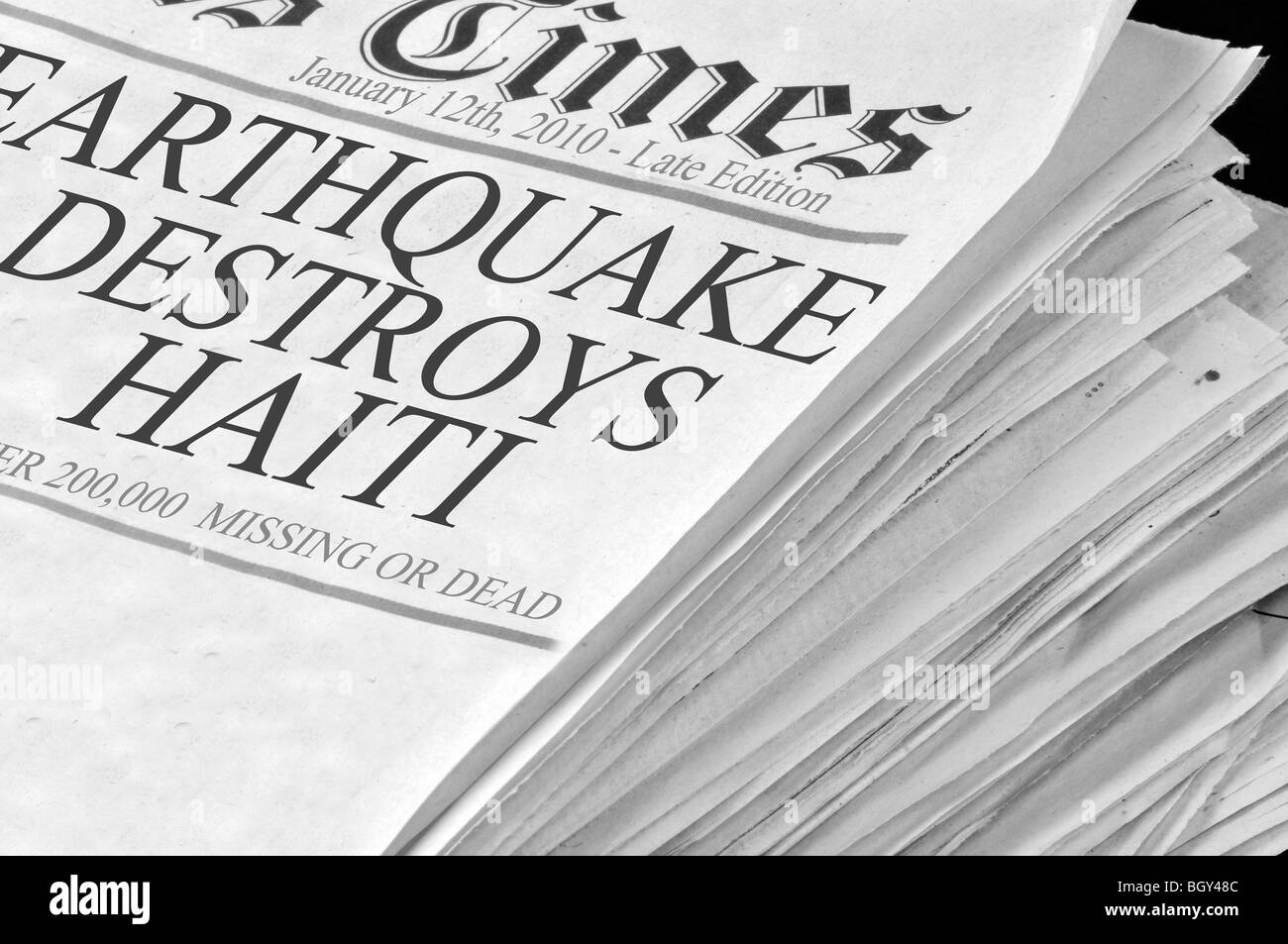 Zeitung dokumentiert das Erdbeben in Haiti der 12. Januar 2010 Stockfoto