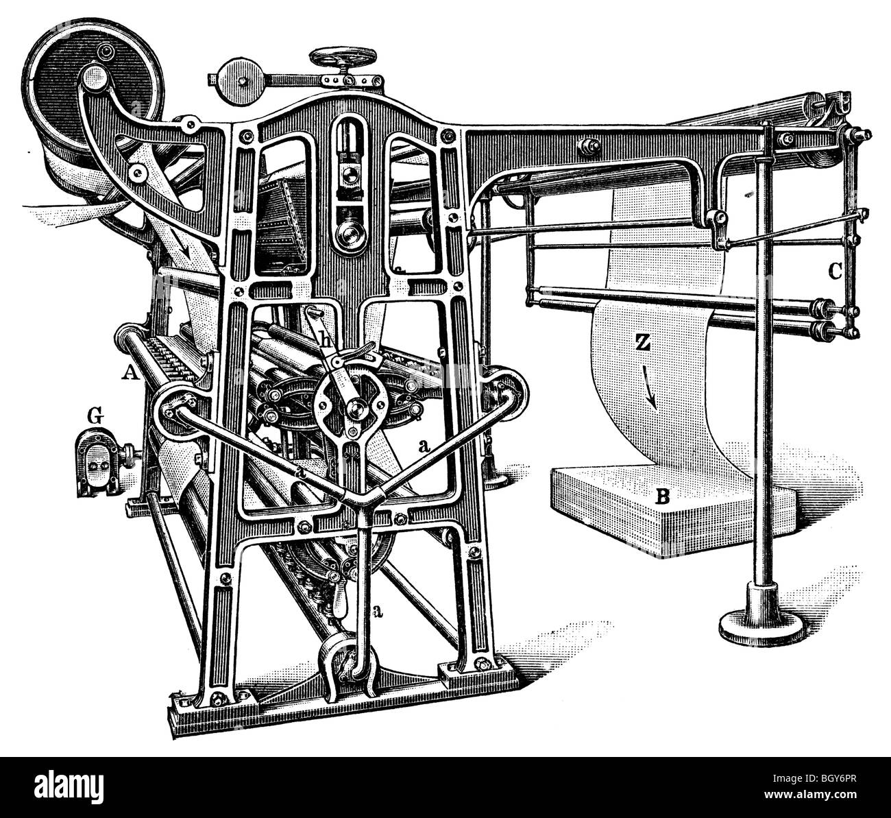 Gassengmaschine, Gas schmale Maschine von Gebauer, Textil Stockfoto