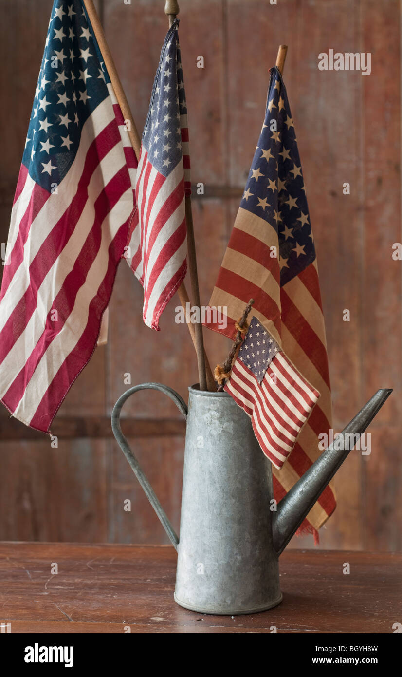 Amerikanische Flaggen in Gießkanne Stockfoto