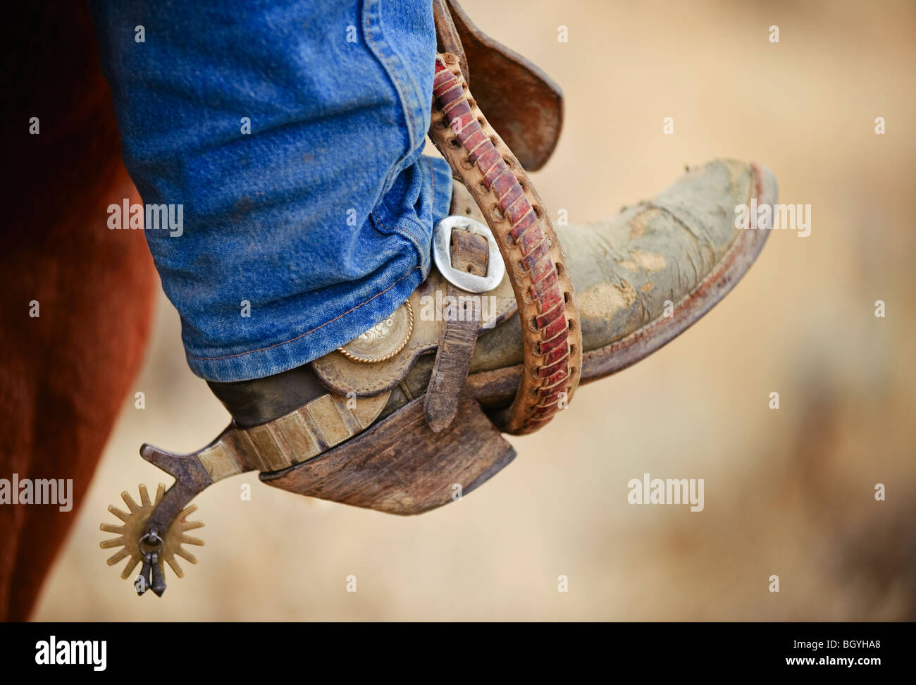 Cowboy-Stiefel mit Sporn Stockfoto
