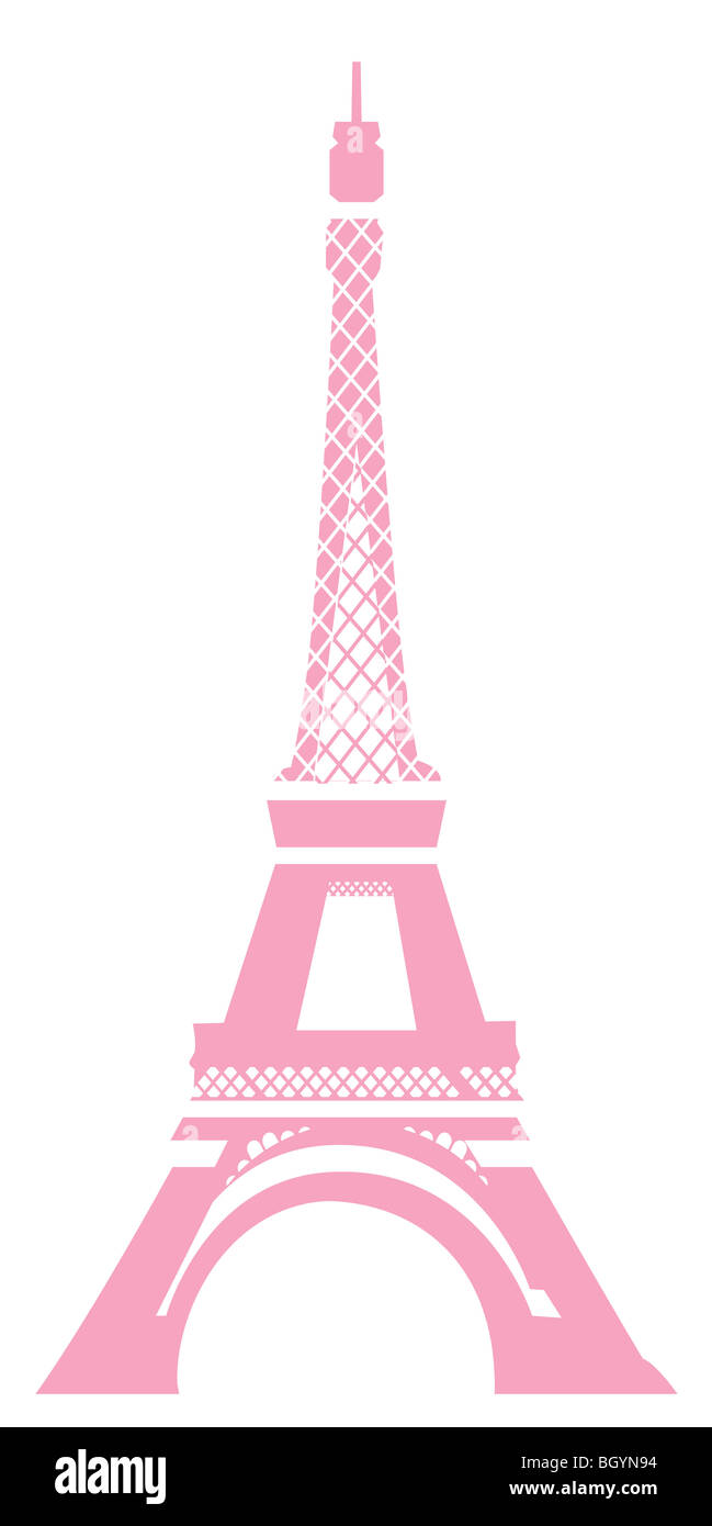 Blick auf Eiffelturm in Rosa mit weißem Hintergrund Stockfoto