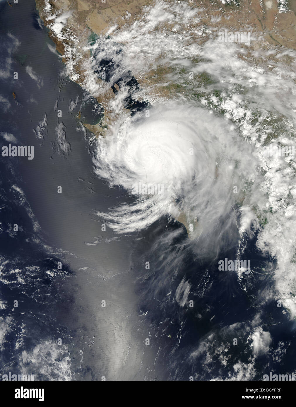 Satellitenbild von Hurrikan Jimena über Satellit Baja California: Aqua/Kredit NASA Stockfoto