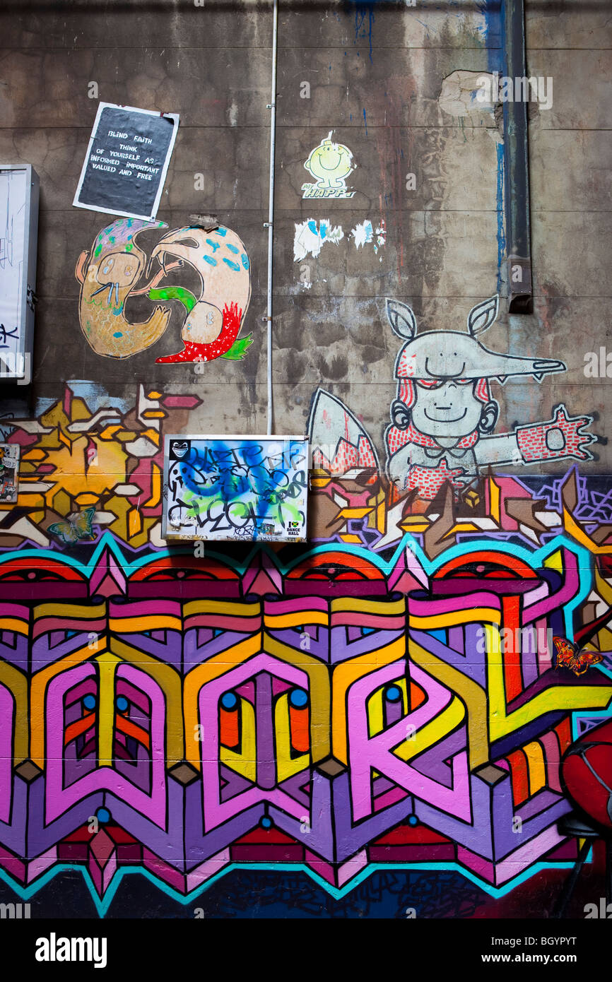 Graffiti auf Hosier Lane, Melbourne Stockfoto