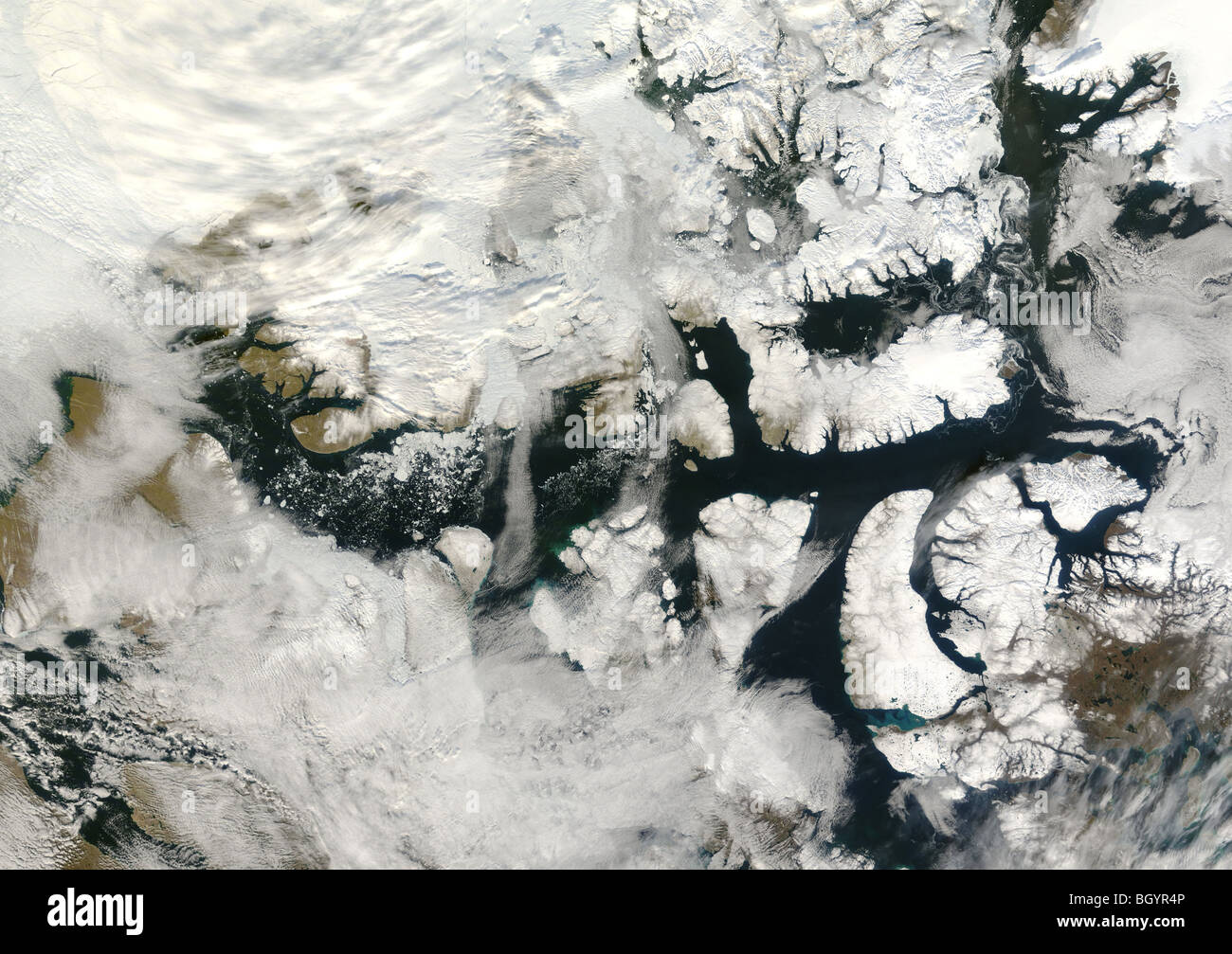 Nordwest-Passage, zeigt das Abschmelzen der arktischen Schneedecke durch die globale Erwärmung. Bild-Gutschrift NASA Stockfoto