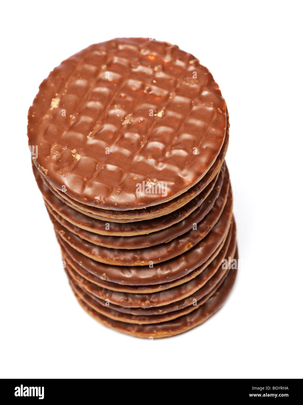 Kekse. Stapel von Milchschokoladen-Digestive-Keksen Stockfoto
