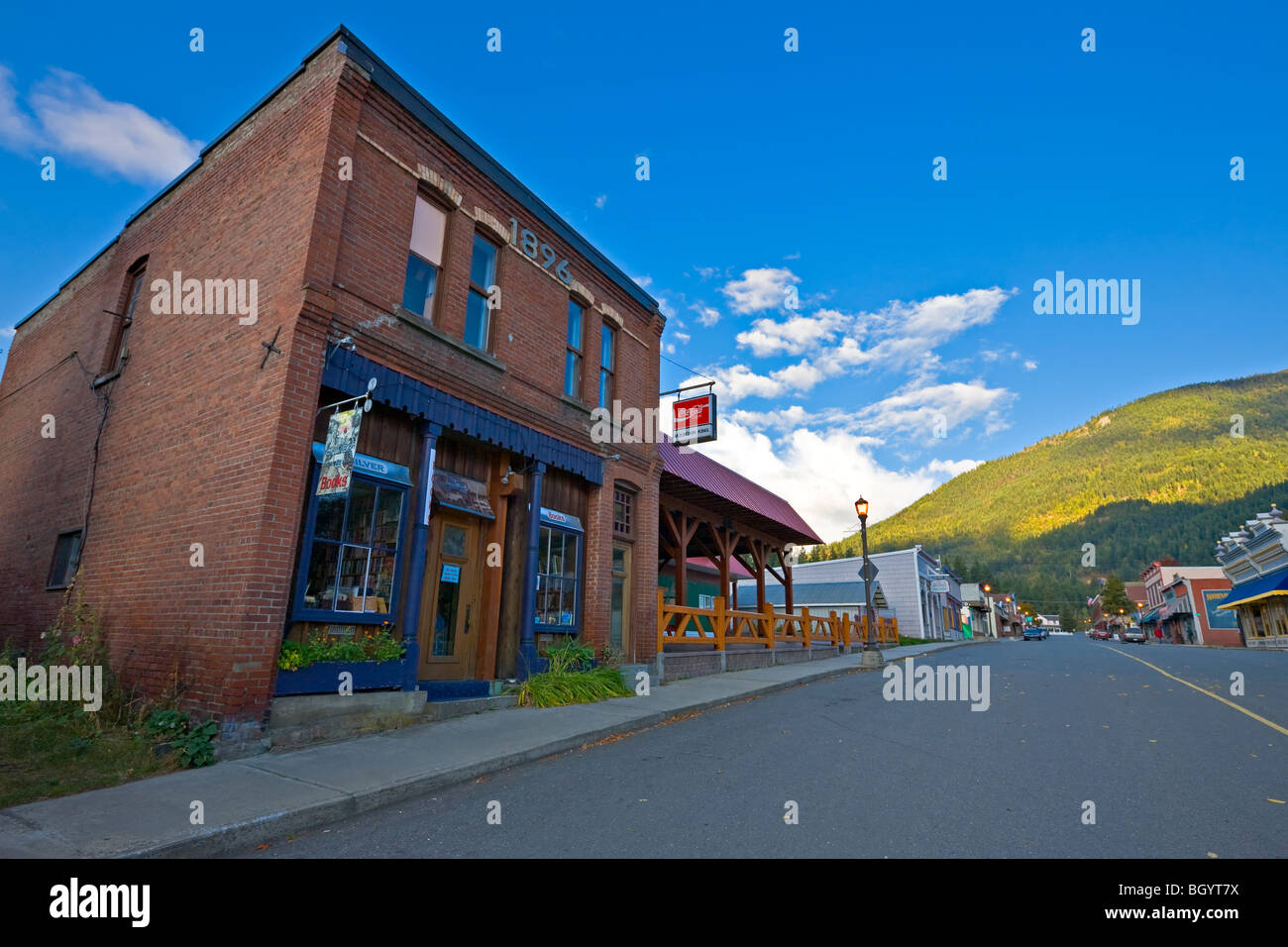 Alten Backstein-Gebäude aus dem Jahr 1896 in der Stadt Kaslo, Central Kootenay, British Columbia, Kanada. Stockfoto