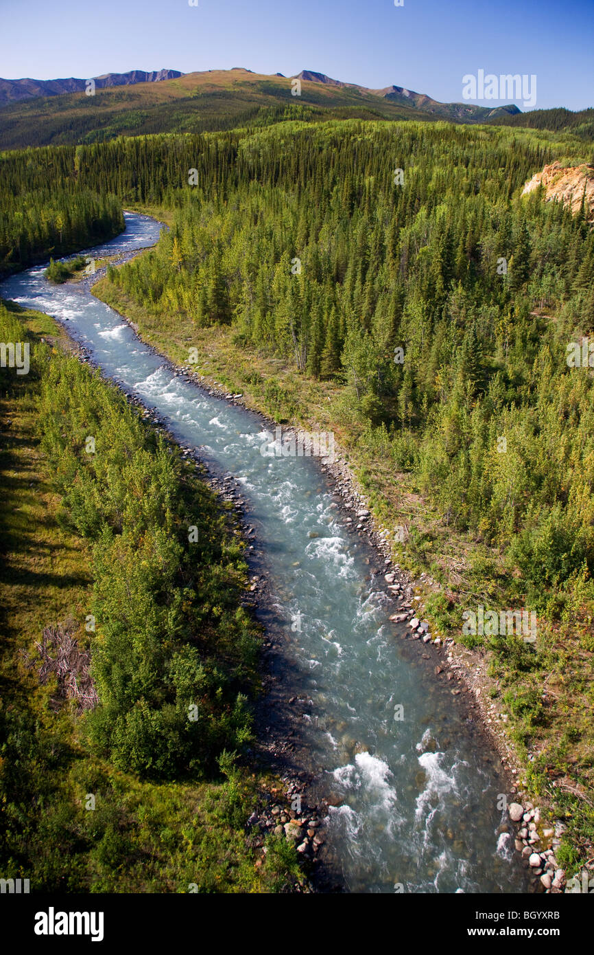 Die Alaska Railroad zwischen Anchorage und Denali Nationalpark, Alaska. Stockfoto