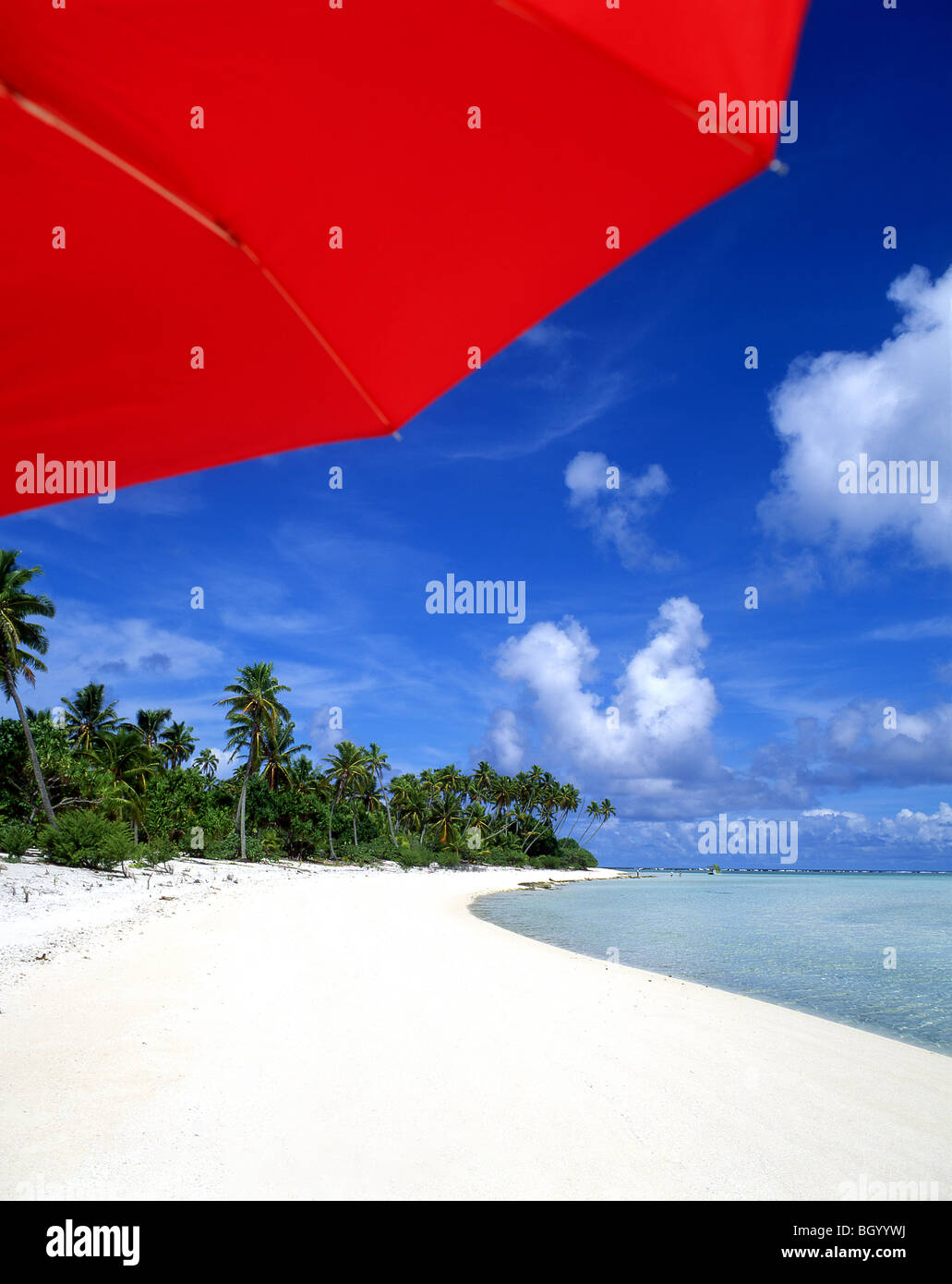 Tropischer Strand, Aitutaki Atoll, Cook Inseln, Südpazifik Stockfoto