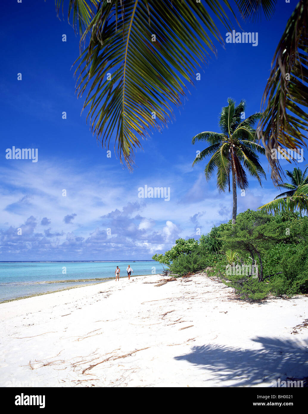 Tropischer Strand, Aitutaki Atoll, Cook-Inseln Stockfoto