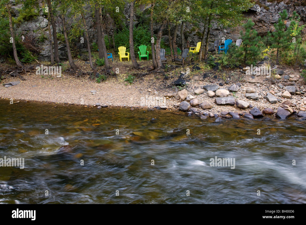 Riverwalk in Estes Park, Tor zum Rocky Mountain National Park, Colorado. Stockfoto