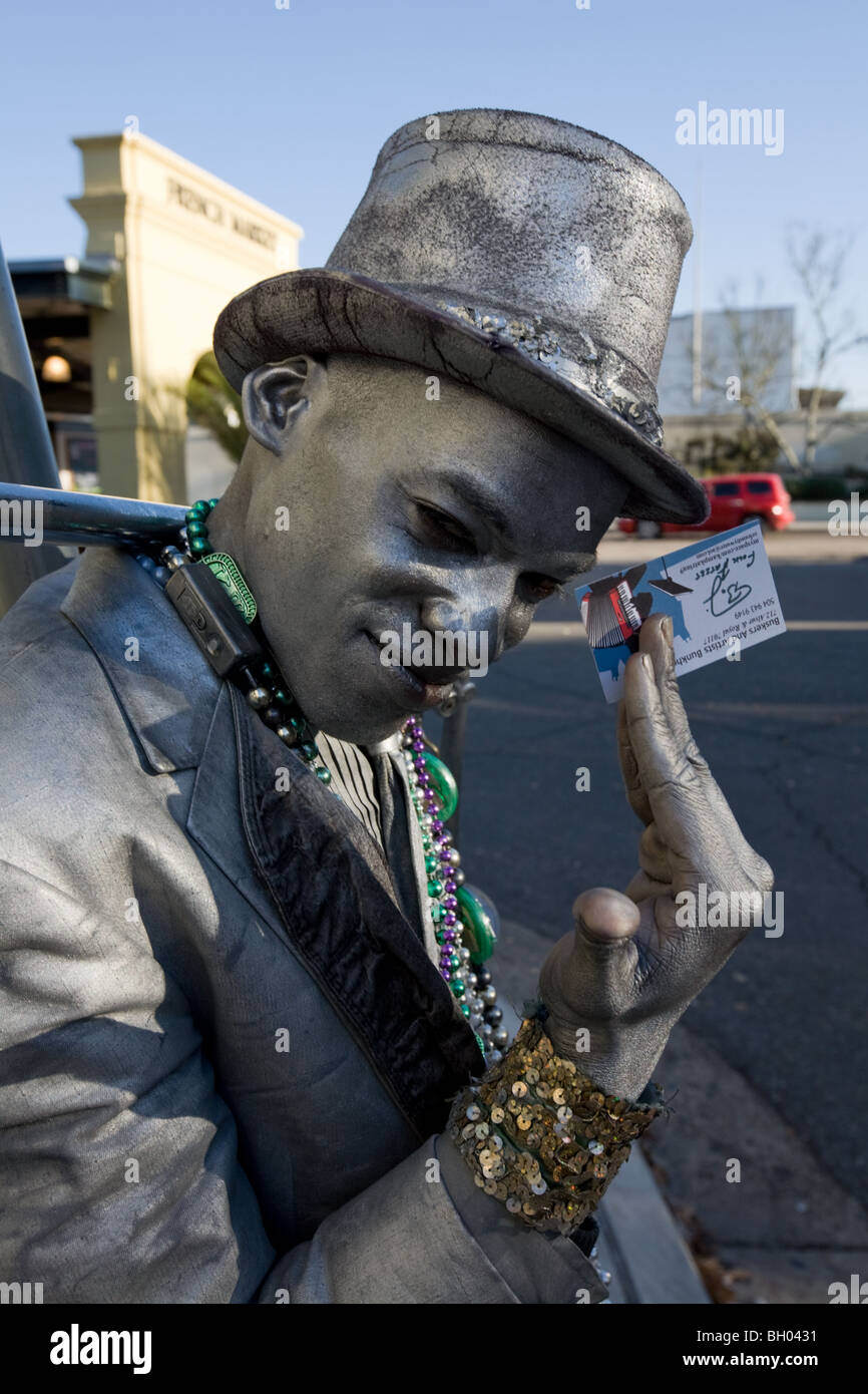MIME-Straßenkünstler, French Quarter, New Orleans, Louisiana Stockfoto